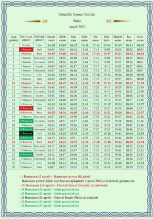 Ramazan ayının başlama tarixi açıqlandı (TƏQVİM)