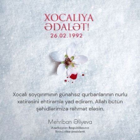 Mehriban Əliyevadan Xocalı soyqırımı ilə bağlı PAYLAŞIM