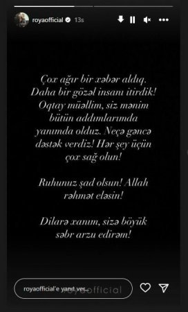 Röyadan Oqtay Əliyevlə bağlı paylaşım - FOTO