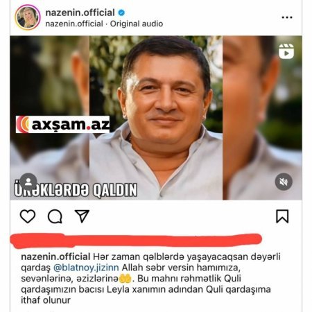 Nazənin "Lotu Quli"dən yazıb, sonra sildi - Foto
